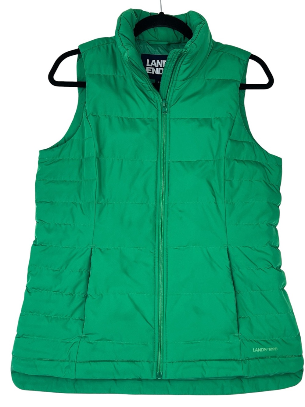 Lands' End Women's Down Puffer Vest Kelly green Sz S Classic Preppy Athleisure